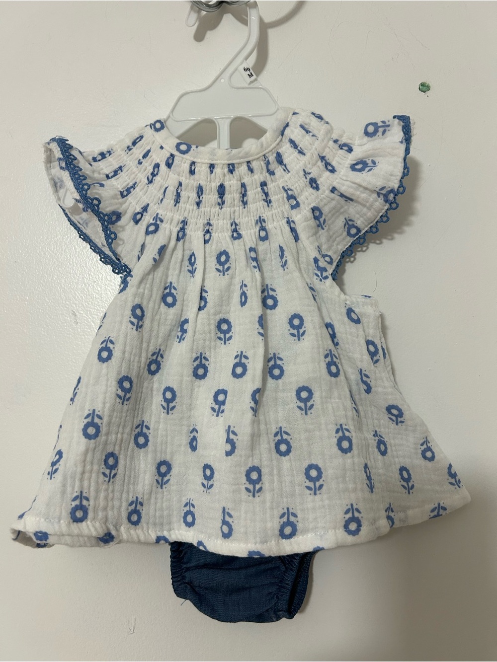 Rachel Zoe White Baby Dress with Blue Floral Motif